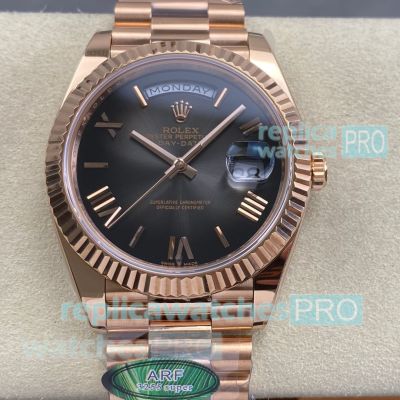 Super Replica ARF Rolex 3255 Day-Date 40mm Black Dial Rose Gold President Watch 